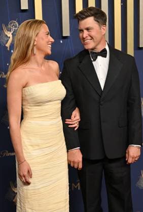(L-R) Scarlett Johansson and Colin arrive for the 77th annual Primetime Emmy Awards at the Peacock Theater in Los Angeles on Sunday, September 14, 2025.  LAP20250914151 CHISxCHEW