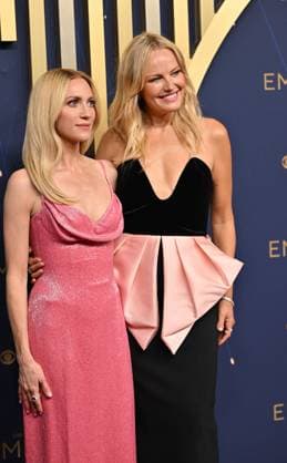 (L-R) Brittany Snow and Malin Akerman arrive for the 77th annual Primetime Emmy Awards at the Peacock Theater in Los Angeles on Sunday, September 14, 2025.  LAP20250914157 CHISxCHEW