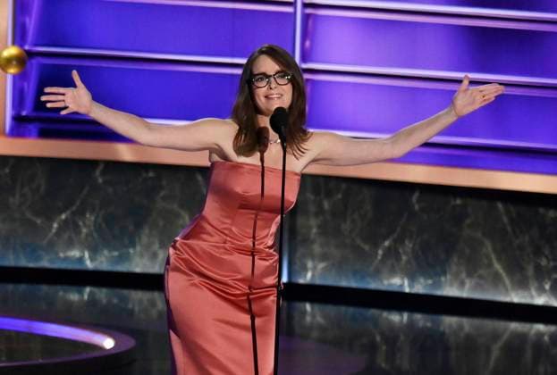 Tina Fey speaks onstage at the 77th annual Primetime Emmy Awards at the Peacock Theater in Los Angeles on Sunday, September 14, 2025.  LAP202509143011 JIMxRUYMEN