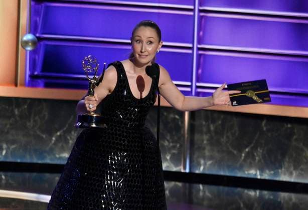 Erin Doherty accepts the Outstanding Supporting Actress in a Limited or Anthology Series or Movie award for Adolescence onstage at the 77th annual Primetime Emmy Awards at the Peacock Theater in Los Angeles on Sunday, September 14, 2025.  LAP202509143015 JIMxRUYMEN
