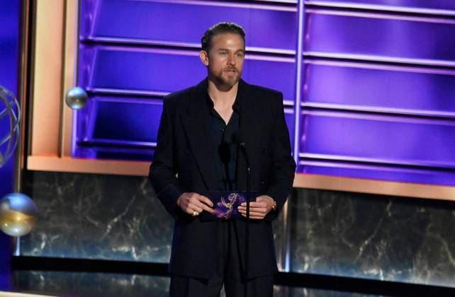 Charlie Hunnam speaks onstage at the 77th annual Primetime Emmy Awards at the Peacock Theater in Los Angeles on Sunday, September 14, 2025.  LAP202509143020 JIMxRUYMEN