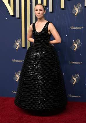Erin Doherty arrives for the 77th annual Primetime Emmy Awards at the Peacock Theater in Los Angeles on Sunday, September 14, 2025.  LAP20250914756 JohnxMcCoy