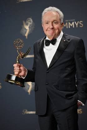 Lorne Michaels holds the Emmy for Outstanding Variety Special for SNL50: The Anniversary Special, backstage during the 77th annual Primetime Emmy Awards at the Peacock Theater in Los Angeles on Sunday, September 14, 2025.  LAP20250914204 CHISxCHEW