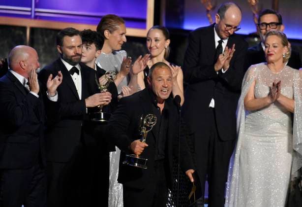 Stephen Graham accepts the Outstanding Lead Actor in a Limited or Anthology Series or Movie award for Adolescence onstage at the 77th annual Primetime Emmy Awards at the Peacock Theater in Los Angeles on Sunday, September 14, 2025.  LAP2025091430708 JIMxRUYMEN