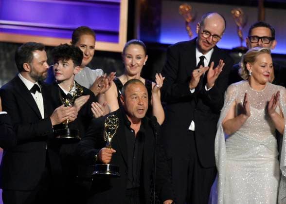 Stephen Graham accepts the Outstanding Lead Actor in a Limited or Anthology Series or Movie award for Adolescence onstage at the 77th annual Primetime Emmy Awards at the Peacock Theater in Los Angeles on Sunday, September 14, 2025.  LAP2025091430719 JIMxRUYMEN