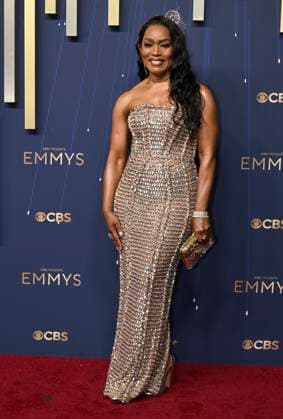 Angela Bassett arrives for the 77th annual Primetime Emmy Awards at the Peacock Theater in Los Angeles on Sunday, September 14, 2025.  LAP20250914768 JohnxMcCoy