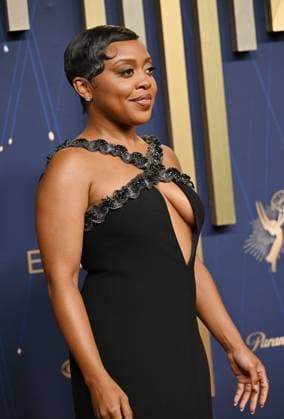 Quinta Brunson arrives for the 77th annual Primetime Emmy Awards at the Peacock Theater in Los Angeles on Sunday, September 14, 2025.  LAP20250914219 CHISxCHEW