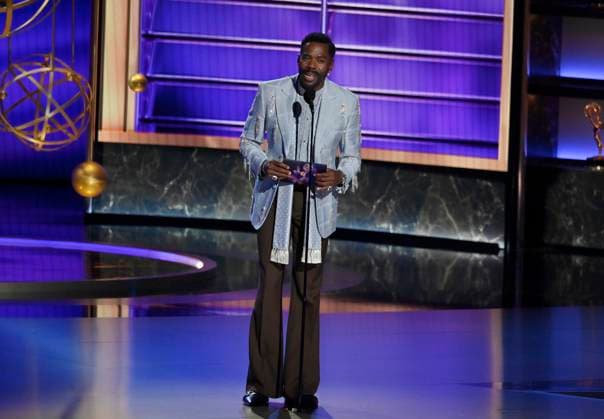 Colman Domingo speaks onstage at the 77th annual Primetime Emmy Awards at the Peacock Theater in Los Angeles on Sunday, September 14, 2025.  LAP202509145004 JIMxRUYMEN