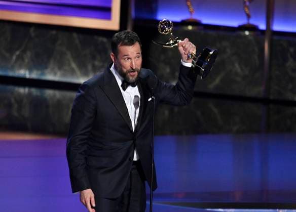 Noah Wyle accepts the Outstanding Lead Actor in a Drama Series award for The Pitt onstage at the 77th annual Primetime Emmy Awards at the Peacock Theater in Los Angeles on Sunday, September 14, 2025.  LAP202509145007 JIMxRUYMEN
