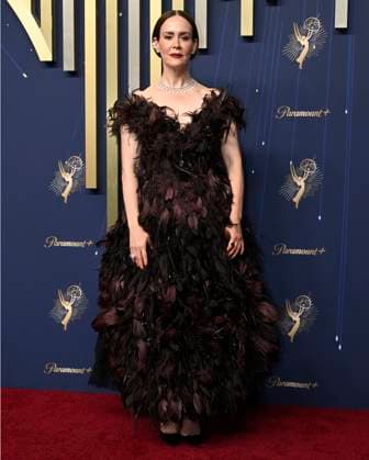 Sarah Paulson arrives for the 77th annual Primetime Emmy Awards at the Peacock Theater in Los Angeles on Sunday, September 14, 2025.  LAP202509142223 JohnxMcCoy