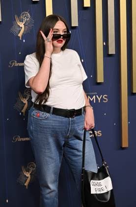Megan Stalter arrives for the 77th annual Primetime Emmy Awards at the Peacock Theater in Los Angeles on Sunday, September 14, 2025.  LAP20250914250 CHISxCHEW