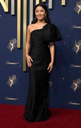 Anna Sawai arrives for the 77th annual Primetime Emmy Awards at the Peacock Theater in Los Angeles on Sunday, September 14, 2025.  LAP202509142227 JohnxMcCoy