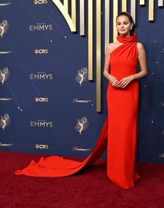 Selena Gomez arrives for the 77th annual Primetime Emmy Awards at the Peacock Theater in Los Angeles on Sunday, September 14, 2025.  LAP202509142228 JohnxMcCoy