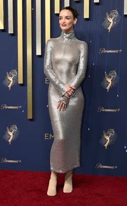 Charlotte LeBon arrives for the 77th annual Primetime Emmy Awards at the Peacock Theater in Los Angeles on Sunday, September 14, 2025.  LAP20250914808 JohnxMcCoy