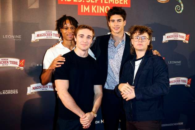 Noel Diop, Luis Vorbach, Loris Sichrovsky and Jakob Weingärtner at the premiere of the feature film Die Schule der magischen Tiere 4 at Lichtburg Essen, 14 09 2025 Foto:xT.xSchröerx xFuturexImagex schule_5968
