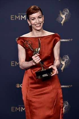Britt Lower with the Emmy for Best Lead Actress in a Drama Series Severance at the 77 Primetime Emmy Awards 2025 Photocall at the Peacock Theater Los Angeles, 14 09 2025 Foto:xD.xStarbuckx xFuturexImagex emmy_5817