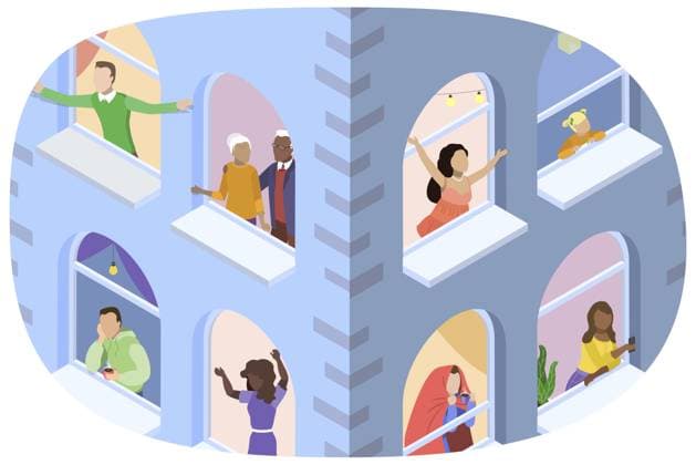 3D Isometric Flat Illustration von Haus Fenster mit Menschen, gute Nachbarschaft 3D Isometric Flat Illustration of House Windows With People, Good neighborhood Copyright: imageBROKER AnastasiiaxTorianyk ibxplw14947127.jpg