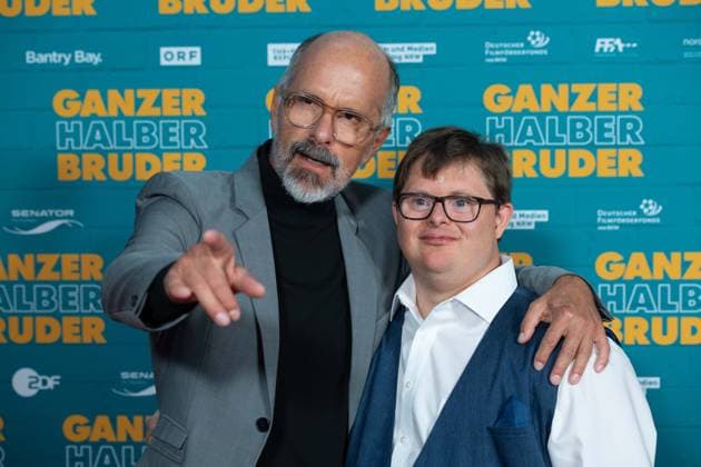 from left Christoph Maria HERBST, actor, Nicolas Nico RANDEL, actor, red carpet, red carpet show, arrival, film premiere GANZER HALBER BRUDER on 15 09 2025 at the Cinedom cinema in Cologne,