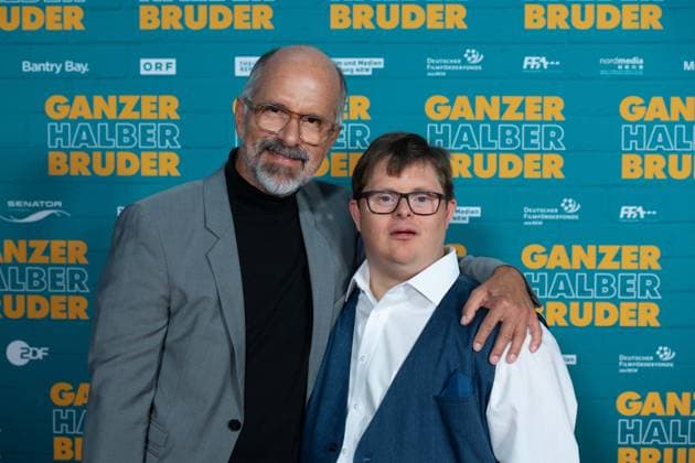 from left Christoph Maria HERBST, actor, Nicolas Nico RANDEL, actor, red carpet, red carpet show, arrival, film premiere GANZER HALBER BRUDER on 15 09 2025 at the Cinedom cinema in Cologne,