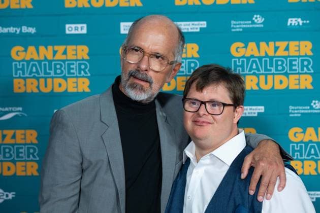from left Christoph Maria HERBST, actor, Nicolas Nico RANDEL, actor, red carpet, red carpet show, arrival, film premiere GANZER HALBER BRUDER on 15 09 2025 at the Cinedom cinema in Cologne,
