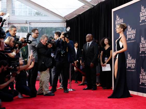 Margot Robbie arrives on the red carpet at the A Big Bold Beautiful Journey New York Premiere at AMC Lincoln Square Theater on Monday, September 15, 2025 in New York City  NYP20250915180 JOHNxANGELILLO