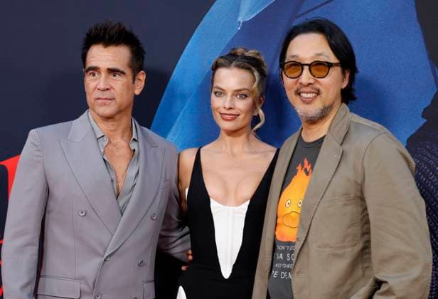 Colin Farrell, Margot Robbie and Kogonada arrive on the red carpet at the A Big Bold Beautiful Journey New York Premiere at AMC Lincoln Square Theater on Monday, September 15, 2025 in New York City  NYP20250915104 JOHNxANGELILLO