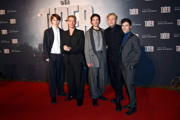 Yoran Leicher, David Schütter, Laurence Rupp, Leonard Kunz and Sebastian Urzendowsky at the premiere of the feature film The Tiger at the cinema In der KulturBrauerei Berlin, 15 09 2025 Foto:xN.xKubelkax xFuturexImagex tiger_5951