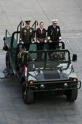 September 16, 2025, Mexico City, Mexico, USA: (L-R) Secretary of National Defense of Mexico Ricardo Trevilla Trejo, President of Mexico Claudia Sheinbaum and Secretary of the Navy of Mexico Admiral Raymundo Pedro Morales Angeles during the Independence Day military parade at Zocalo on Tuesday September 16, 2025 in Mexico City, Mexico. The parade takes place in the streets of downtown Mexico City and important avenues like Paseo de la Reforma. PRESIDENCIA PI Mexico City USA - ZUMAp124 20250916_zaa_p124_001 Copyright: xPresidenciax