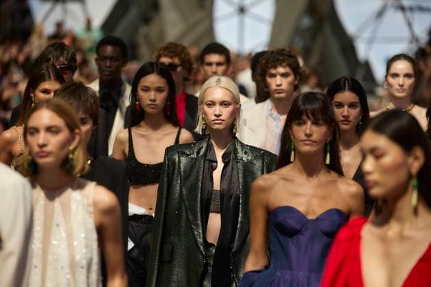 Pedro del Hierros fashion show at MBFW Madrid Models during the fashion show of designer Pedro del Hierro, at the 82nd edition of Mercedes Benz Fashion Week Madrid, at the Cibeles Palace, on September 17, 2025, in Madrid Spain This years edition is held from September 17 to 21 and commemorates the 40th anniversary of the catwalk Pedro del Hierro is a Spanish fashion brand for women and men, which adapts to the lifestyle and the needs of society 17 SEPTEMBER 2025 Jesús Hellí Madrid Madrid Madrid Spain  Copyright: xJesusxHellinx 6961206