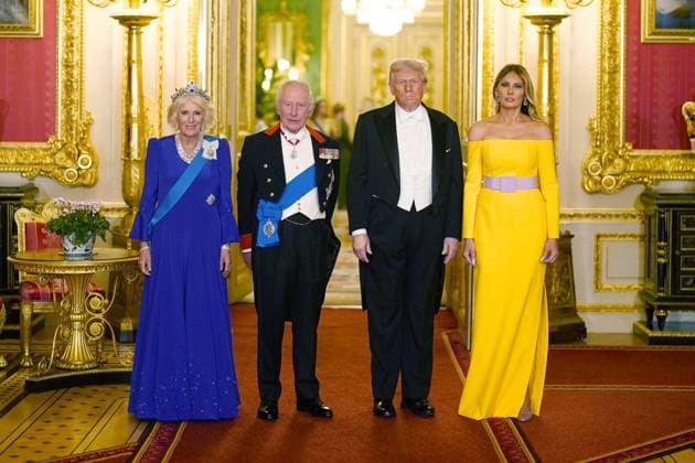 Bilder des Jahres 2025, Entertainment 09 September . 17 09 2025. Windsor, United Kingdom. US President Donald Trump and First Lady Melania Trump with King Charles III and Queen Camilla at a State Banquet at Windsor Castle on the first day of their State Visit to the United Kingdom.  xi-Imagesx xPoolx IIM-26238-0364