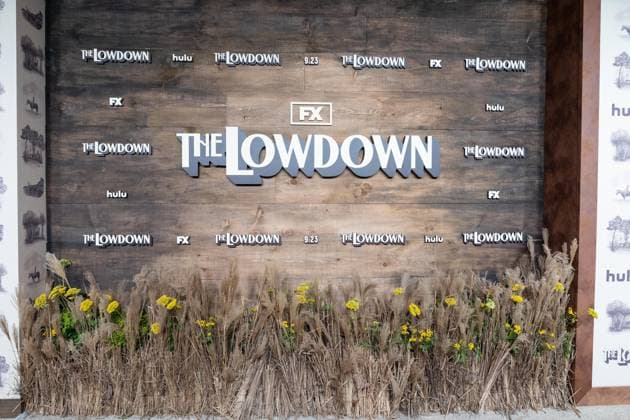 September 17, 2025, Bronx, New York, USA: Background set up for FX premiere of The Lowdown on Hulu at Brooklyn Academy of Music in New York, NY on September 17, 2025. Bronx USA - ZUMAr339 20250917_znp_r339_026 Copyright: xLevxRadinx