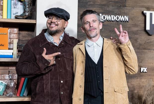 September 17, 2025, Bronx, New York, USA: Sterlin Harjo and Ethan Hawke attend FX premiere of The Lowdown on Hulu at Brooklyn Academy of Music in New York, NY on September 17, 2025. Bronx USA - ZUMAr339 20250917_znp_r339_132 Copyright: xLevxRadinx