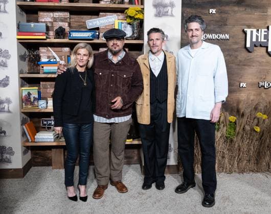 September 17, 2025, Bronx, New York, USA: Ryan Hawke, Sterlin Harjo, Ethan Hawke and Garrett Basch attend FX premiere of The Lowdown on Hulu at Brooklyn Academy of Music in New York, NY on September 17, 2025. Bronx USA - ZUMAr339 20250917_znp_r339_134 Copyright: xLevxRadinx