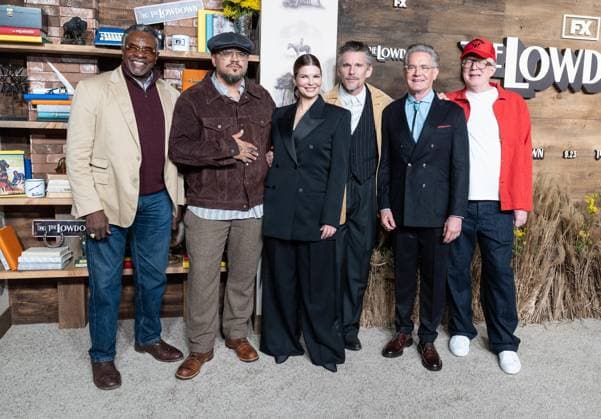 September 17, 2025, Bronx, New York, USA: Keith David, Sterlin Harjo, Jeanne Tripplehorn, Ethan Hawke, Kyle Mac;achlan and Tracy Letts attend FX premiere of The Lowdown on Hulu at Brooklyn Academy of Music in New York, NY on September 17, 2025. Bronx USA - ZUMAr339 20250917_znp_r339_137 Copyright: xLevxRadinx