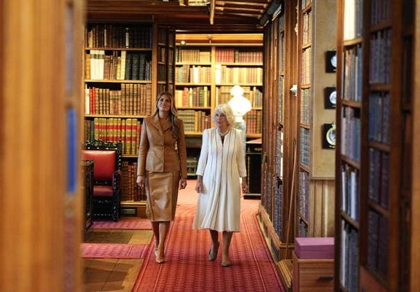 . 18 09 2025. Windsor, United Kingdom. First Lady Melania Trump and Queen Camilla during a visit to the Royal Library at Windsor Castle, on day two of the State Visit to the United Kingdom.  xPoolx xi-Imagesx IIM-26240-0041