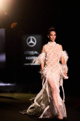 De La Cierva Y Nicolas Presents SS25 Collection At MBFW Madrid Models walk the runway wearing creations by De La Cierva Y Nicolas during the Spring Summer 2025 show at Mercedes-Benz Fashion Week Madrid in Madrid, Spain, on September 19, 2025. The event showcases new collections by Spanish and international designers. Madrid Madrid Spain  Copyright: xHazhardxEspinozaxVallejosx originalFilename: espinoza-delacier250919_npWBF.jpg
