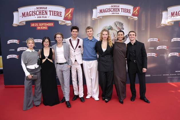 Emilia Pieske, Purnima Graetz, Thilo Fridolin Matthes, Loris Sichrovsky, Leonard Conrads, Emilia Maier, Tomomi Themann and Luis Vorbach at The School of Magical Animals 4 movie premiere at Zoo Palast in Berlin on 19 09 2025 The School of Magical Animals 4 movie premiere in Berlin