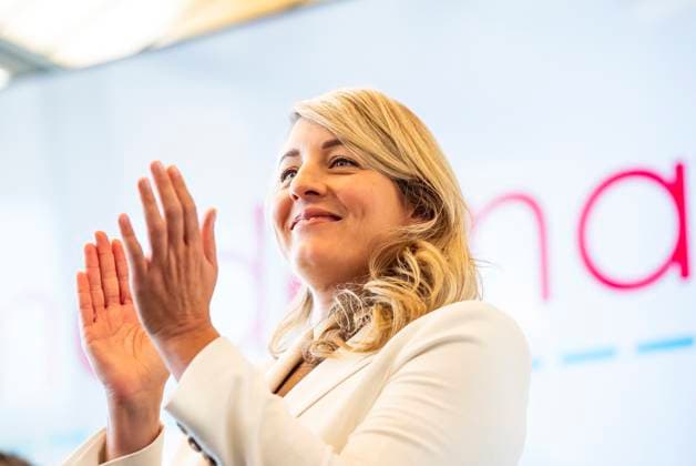 September 19, 2025, Laval, Qc, Canada: Minister of Innovation, Science and Industry of Canada, Melanie Joly gives remarks during an announcement at the Moderna offices in Laval, Que., on Friday, Sept. 19, 2025. Laval Canada - ZUMAc35_ 20250919_zaf_c35_070 Copyright: xChristopherxKatsarovx