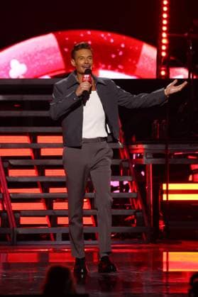 Host Ryan Seacrest on stage during the iHeartRadio Music Festival Concerts at T-Mobile Arena in Las Vegas, Nevada on Friday, September 19, 2025.  LAV2025091901 JAMESxATOA
