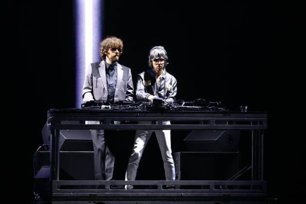Electronic Dance group Justice performs on stage during the iHeartRadio Music Festival Concerts at T-Mobile Arena in Las Vegas, Nevada on Friday, September 19, 2025.  LAV2025091908 JAMESxATOA