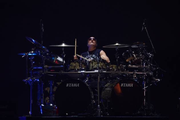Kenny Aronoff, drummer for Sammy Hagar, performs on stage during the iHeartRadio Music Festival Concerts at T-Mobile Arena in Las Vegas, Nevada on Friday, September 19, 2025.  LAV2025091912 JAMESxATOA