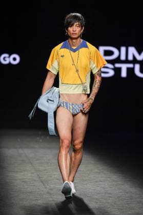 EGO Mercedes-Benz Fashion Week de Madrid - 21 Sep 2025 A model walks the runway wearing a design by Dimoni Studio during the Ego Mercedes-Benz Fashion Week de Madrid in IFErMA. Madrid Spain Copyright: xAtilanoxGarciax xSOPAxImagesx FOTO48757