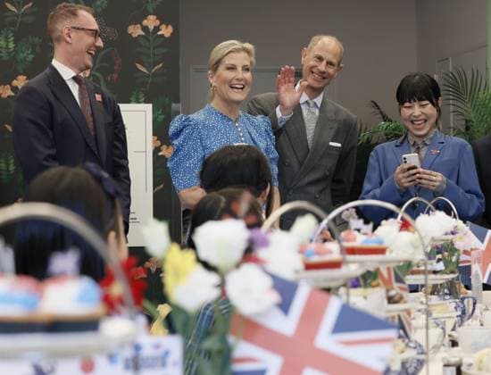 British Prince Edward at Osaka expo Britain s Prince Edward (2nd from R) and Sophie (2nd from L), Duchess of Edinburgh, attend a tea party at Britain s pavilion at the World Exposition in Osaka on Sept. 22, 2025.  A14AA0004872535P