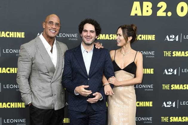Dwayne Johnson, Benny Safdie and Emily Blunt at the German premiere of THE SMASHING MACHINE in Berlin on 22 09 2025