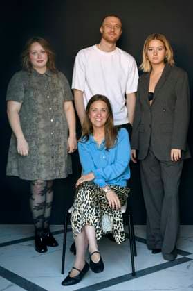 Marie Helweg Augustsen, Emilie Thalund, Joachim Fjelstrup and Ella Paaske at an exclusive photo shoot with the team of the feature film Vaegtlos Weightless at the 73rd San Sebastian International Film Festival Festival Internacional de Cine de San Sebastian at the Hotel Maria Cristina San Sebastian, 23 09 2025 Foto:xC.xNiehausx xFuturexImagex weightless_5901