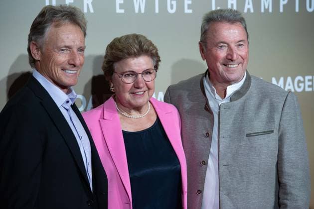 f l Bernhard LANGER, golf pro, Sigi LANGER, wife of Erwin LANGER Erwin LANGER, brother of Bernhard Langer, red carpet, red carpet show, arrival, film premiere film premiere BERNHARD LANGER Der Ewige Champion on 23 09 2025 at the Cinedom cinema in Cologne,