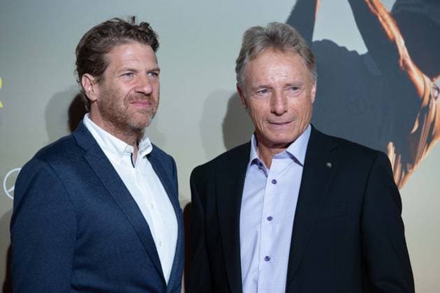 f l Arnim BUTZEN, Magenta TV Bernhard LANGER, golf pro, red carpet, red carpet show, arrival, film premiere Film premiere BERNHARD LANGER Der Ewige Champion on 23 09 2025 at the Cinedom cinema in Cologne,