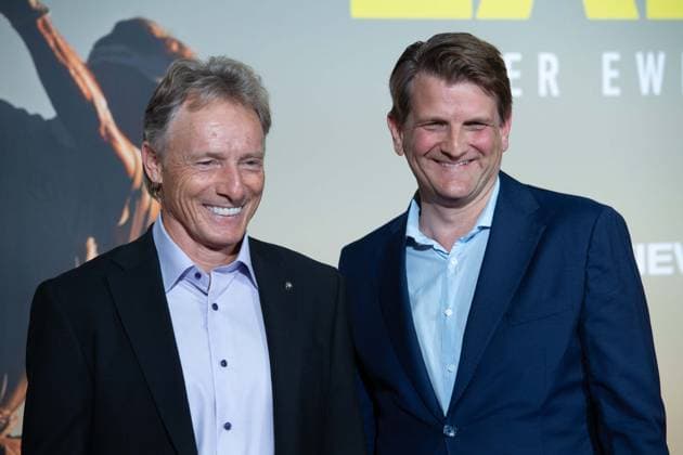 f l Bernhard LANGER, golf pro, Leopold Leo HOESCH, producer, red carpet, red carpet show, arrival, film premiere Film premiere BERNHARD LANGER Der Ewige Champion on 23 09 2025 at the Cinedom cinema in Cologne,