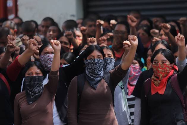 Rural female students from Ayotzinapa Teacher Training School take part in a demonstration during the Ã¢â‚¬oeAyotzinapa 11 Years of Light and ShadowsÃ¢â‚¬Â day of action, demanding that the Ministry of Foreign Affairs help secure the extradition of Tomas Zeron, former head of the Criminal Investigation Agency, who is currently a fugitive in Israel. on September 24, 2025 in Mexico City, Mexico. Mexico City Mexico - ZUMAe321 20250924_zia_e321_041 Copyright: xCarlosxSantiagox
