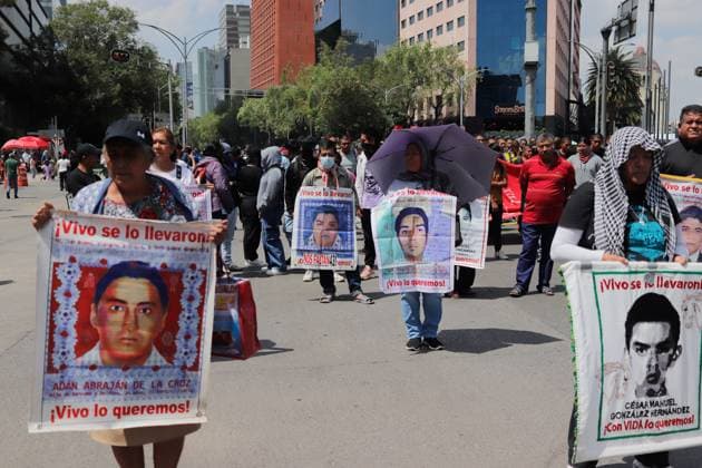 Relatives of students of Ayotzinapa Normal School victims by forced disappearance take part in a demonstration during the Ã¢â‚¬oeAyotzinapa 11 Years of Light and ShadowsÃ¢â‚¬Â day of action, demanding that the Ministry of Foreign Affairs help secure the extradition of Tomas Zeron, former head of the Criminal Investigation Agency, who is currently a fugitive in Israel. on September 24, 2025 in Mexico City, Mexico. Mexico City Mexico - ZUMAe321 20250924_zia_e321_042 Copyright: xCarlosxSantiagox